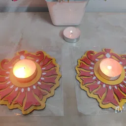 rajni arts Decorative Handcrafted Floral Tealight Candle Holder Set With Sunflower Shape Wooden 4 - Cup Tealight Holder Set image 2