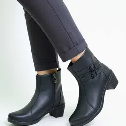 Step4U Women Brown Ankle Boots with Side Zip & Metal Buckle | Stylish Heel Boot Boots For Women-picture-17