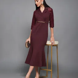 miss chase Women Bodycon Maroon Midi/Calf Length Dress image 1