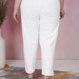 d k w Women Regular Fit White Pure Cotton Trousers image 2