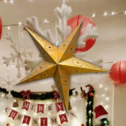 veandyou Paper Star Hanging Lantern_Yellow_AZ39pack of 1 Yellow Paper Hanging Lantern image 2