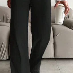 warcourt Women Loose Fit Black Cotton Blend Trousers-picture-24