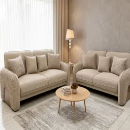 furnisto Elegant Chenille Fabric 3+2 Plush Sofa Set in Creme Colour image 1