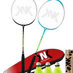 chist Aluminium Single Shaft Badminton kit Racquet Set Of 2 With Badminton Co Badminton Kit image 1