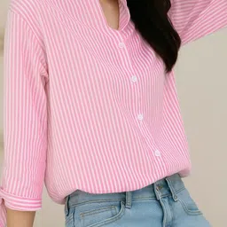shree durgawati fashion Women Relaxed Fit Fit Striped Mandarin Collar Casual Shirt image 2