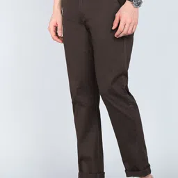 peter england Men Regular Fit Brown Cotton Blend Trousers image 3