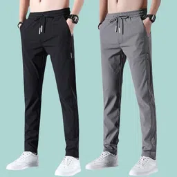 ficka Pack of 2 Men Solid Black, Grey Track Pants-picture-18
