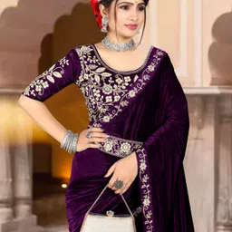 hutah Unstitched Velvet Blouse Material Embroidered-picture-27