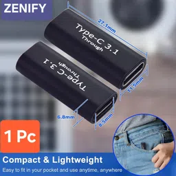ZENIFY Black C To C Female to Female Extension Adapter Coupler Adapter for All USB C Devices Phone Converter image 2