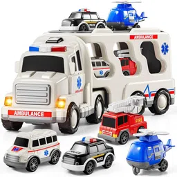 zuuluzrs Ambulances Toy Helicopter Fire Truck Police Car Ambulance With Pullback Function image 2