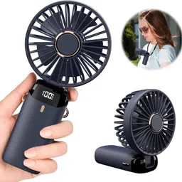 QueryZen Blue Mini Portable Fan,Powerful Hand Fan 1800 mah 5 Speed Fan for Indoor,Outdoor Mini fan with display Rechargeable Fan-image-74