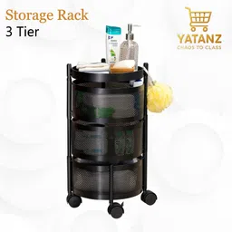 yatanz- chaos to class 3 Tier Metal Kitchen Storage Trolley with – Multi-Purpose Organizer Cart Round Iron Kitchen Trolley image 3