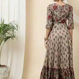 ethrivaa Printed, Floral Print Cotton Rayon Stitched Flared/A-line Gown image 2