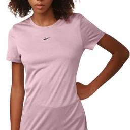reebok Women Solid Round Neck Polyester Purple T-Shirt image 1