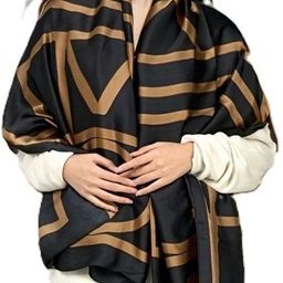 alexvyan Self Design, Solid, Woven Satin Blend Women Black, Brown Stole-picture-44