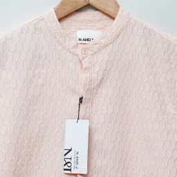 n and j Men Slim Fit Solid Mandarin Collar Casual Shirt image 2