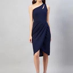 rare Women Wrap Dark Blue Knee Length Dress-picture-17