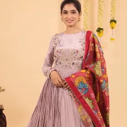 choice fab Embroidered Silk Blend Stitched Flared/A-line Gown image 3