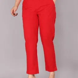 houseofcommon Women Regular Fit Red Pure Cotton Trousers-picture-33