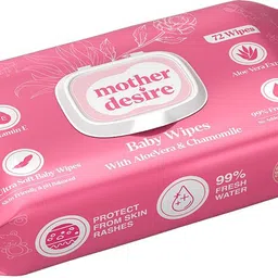 mother desire Baby Wipes With Lid, 99% Pure Water, Aloevera, Chamomile, pH Balanced, Pack Of1 image 1