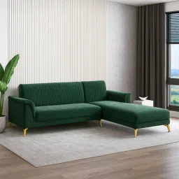 Brio Velvet Fabric LHS Sectional Sofa (3 + Lounger) in Textured Green Color-image-44