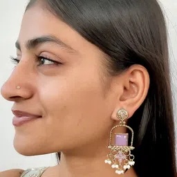 fashion theme Traditional Ethnic Mehndi Polish Jhumka Red Earring for Women & Girls Crystal Brass Earring Set, Drops & Danglers image 2