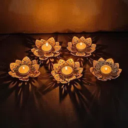 alwadi handicarfts Antique Gold Lotus Tealight Candle Holder Set of 5 Iron 5 - Cup Candle Holder Set-picture-20