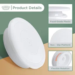 lomesh Cake Decorating Rotating Cake Turntable Revolving Cake Stand for Sugar Craft, Cake Turning Table 360 Degree Rotating Platform for Cake Baking (28cm -White- Pack of 1) Plastic Cake Server image 4