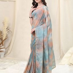 mirchi fashion Printed, Color Block, Embellished Bollywood Chiffon, Georgette Saree-picture-41