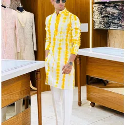 click n buy Men Geometric Print Cotton Blend Straight Kurta image 2