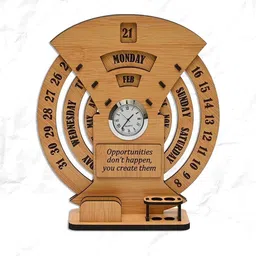 gojeeva Analog BambooCalendar 2024 with Desk Organizer for Office / Home Clock-picture-16