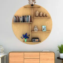 vibecrafts Circle Shape Natural Wood Wall Shelf image 2