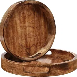 thewoodenstock Rustic Round Wooden Serving Tray Set Tray-picture-10