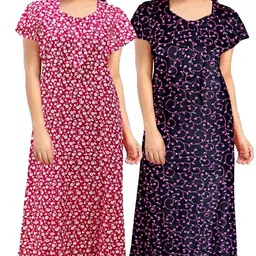 hans craft and fashion Women Night Suit Set Maroon, Green Printed-picture-15