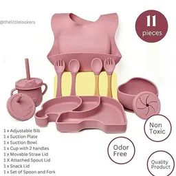 the little lookers Kids Dinner Set | Baby Feeding Set | (Set of 9) Maroon - Silicon image 5