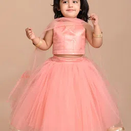 BAESD Girls Embroidered Net Thread Work Ready to Wear Lehenga & Blouse With Dupatta image 1