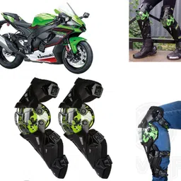 auto pearl Black & Green Protective Knee Gurad 2 Pcs for Ninja ZX 10 R Elbow Guard, Knee Guard Free Black-picture-14