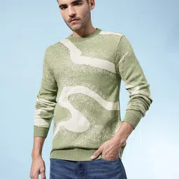 glitchez Men Self Design Round Neck Green Sweater image 3