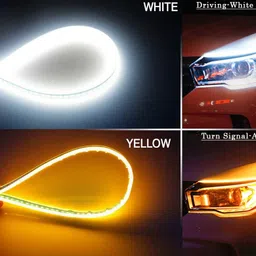 selifaur A2T85 - 2 Pcs 24 Inch Ultrafine Waterproof Car DRL LED Daytime Running Lights White Turn Signal Yellow Guide Strip Headlight Assembly Ertiga Type-1 Car Fancy Lights image 2