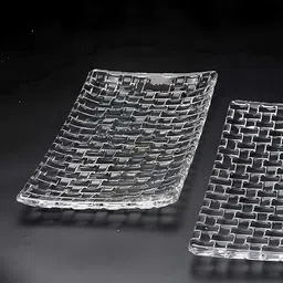 hooli Crystal Glass Rectangular Flat Long Serving Tray and Platter Glass Cake Server-picture-39