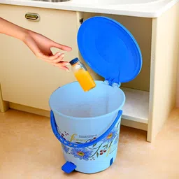 homestic Flower Print Plastic Dustbin/ Garbage Bin/ Waste Bin With Lid, 10 Liters (Blue) Plastic Dustbin image 5