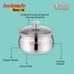 rudra ss Evita Serving Casserole Set|Toughened Glass Lid|PUF Insulated Hot Box|Roti Box Serve Casserole image 3