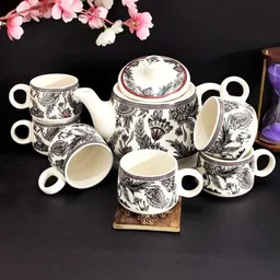 laxmi creation Pack of 7 Ceramic afgani Tea set with kettle ( pack of 6 cup and 1 kettle) image 3
