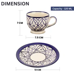 vareesha Mehraab Blue Off-white Hand-made Ceramic Cup Saucers (Set of 6) image 3