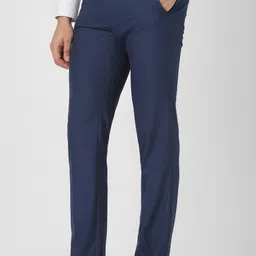 van heusen Men Slim Fit Dark Blue Polyester Trousers image 4