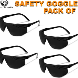 foot trends Pack-4 Polycarbonate Wrap-Around Eye Protection Industrial Black Safety Goggles For Laboratory, Power Tool, Wood-working, Welding, BlowtorchSafety Goggle-picture-17