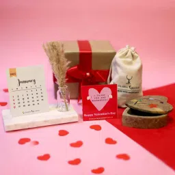 katkaria creations Valentines Day Gift with Heart Shape Stone Box & Desk Calendar 2025 image 1