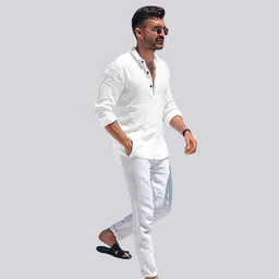 zartha Men Solid Cotton Blend Straight Kurta image 3