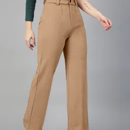 metronaut Regular Fit Women Beige Cotton Blend Trousers image 3