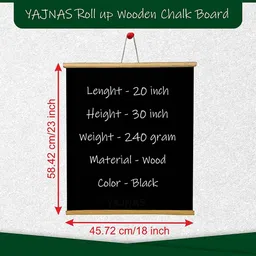 yajnas Non Magnetic 1.5x2 Feet, 1 Piece Roll up Wooden Black Board/ Chalk Board for Child and Teaching with Wall Hanging for Kids (18 Inches x 23 Inches) and 1 Premium Wooden Duster (Pack of 1 Set) (Color - Black) Blackboards image 3